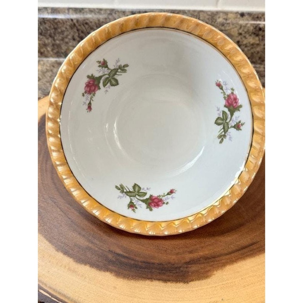 Vtg Yamatsu Lusterware Soup Cereal Rice Bowls Floral Porcelain 7" Japan